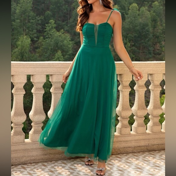 Luxe mesh overlay party formal evening prom bridesmaids dress - Picture 6 of 12